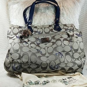 Coach Poppy Signature Tan Blue Tote Bag & Dust Bag